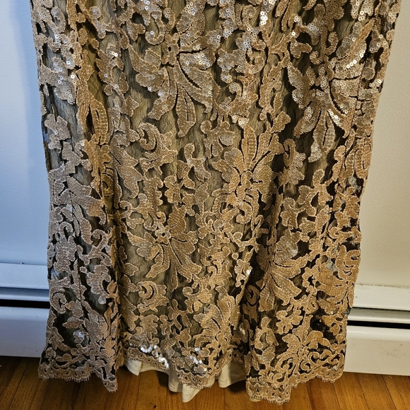 Tadashi Shoji Odette Dress Elegant Gold Lace Gown Wedding Mother of Bride Groom - Picture 6 of 14